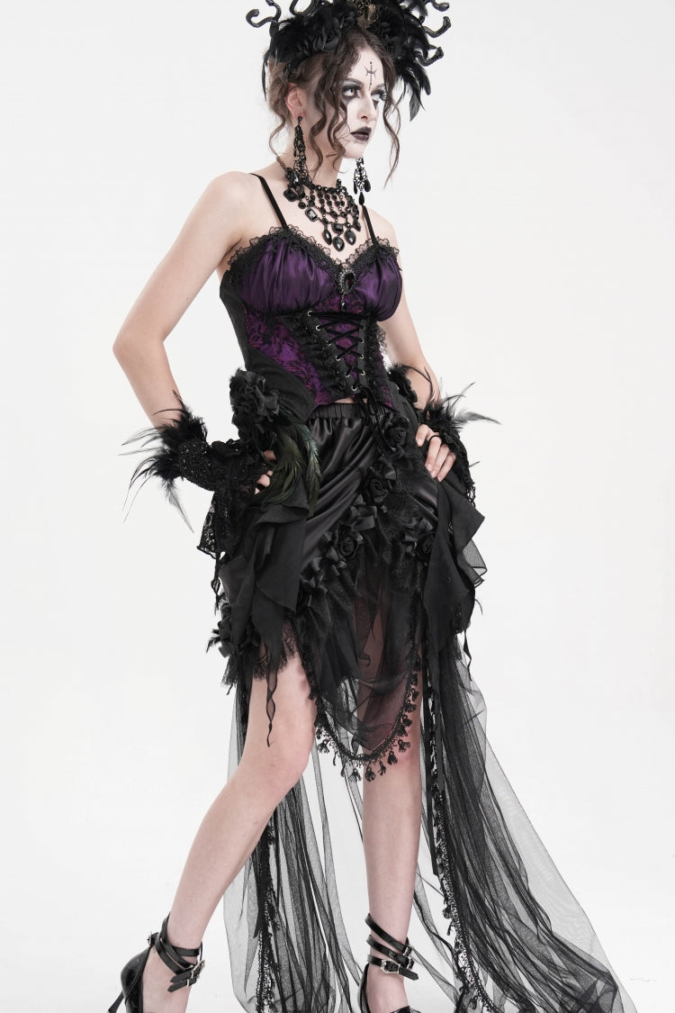 Purple Lace Lace-Up Women's Gothic Overbust Corset