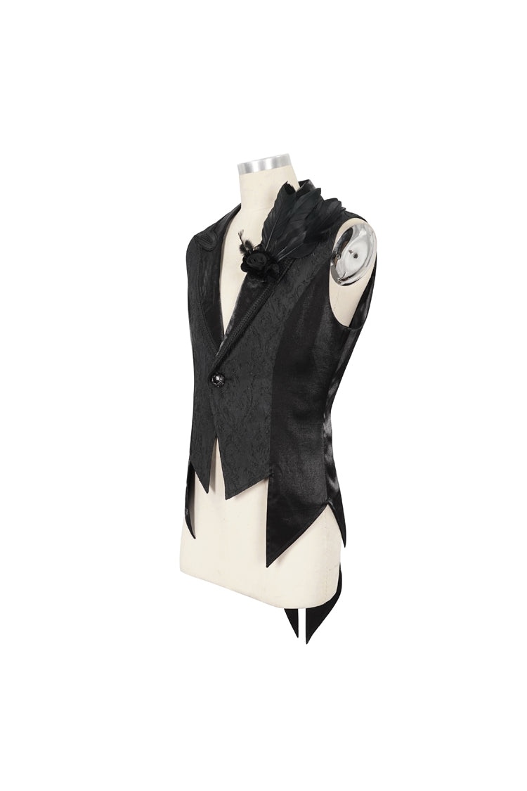 Black Vintage Dark Pattern Men's Gothic Vest With Brooch