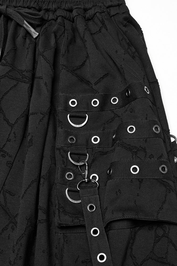 Black Tie-dyed Sagging Men's Punk Pants with Staps