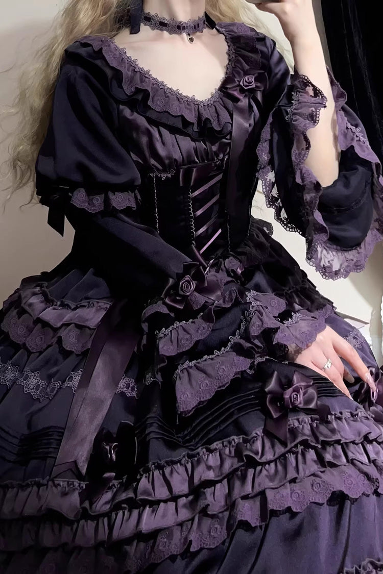 Purple [Layered Blackcurrant] Short Sleeves Ruffle Bowknot Lace Sweet Lolita Dress