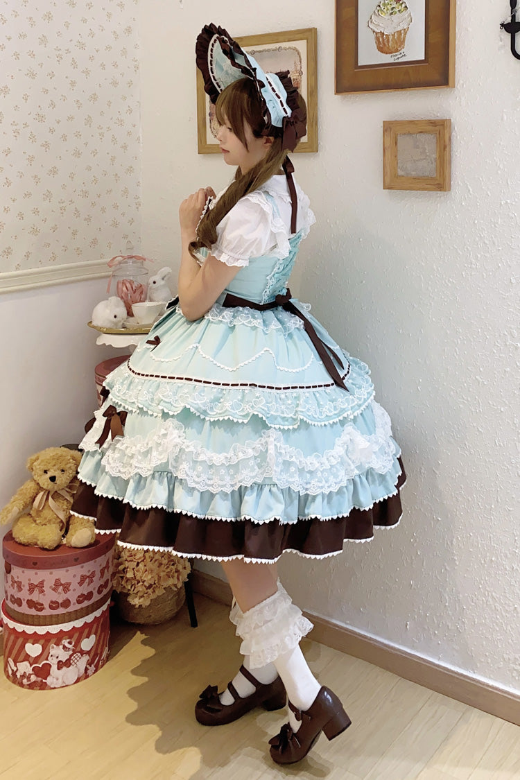 Mint Chocolate [Fondant Cake] Sleeveless Multi-Layered Ruffle Bowknot Lace Sweet Lolita Jsk Dress