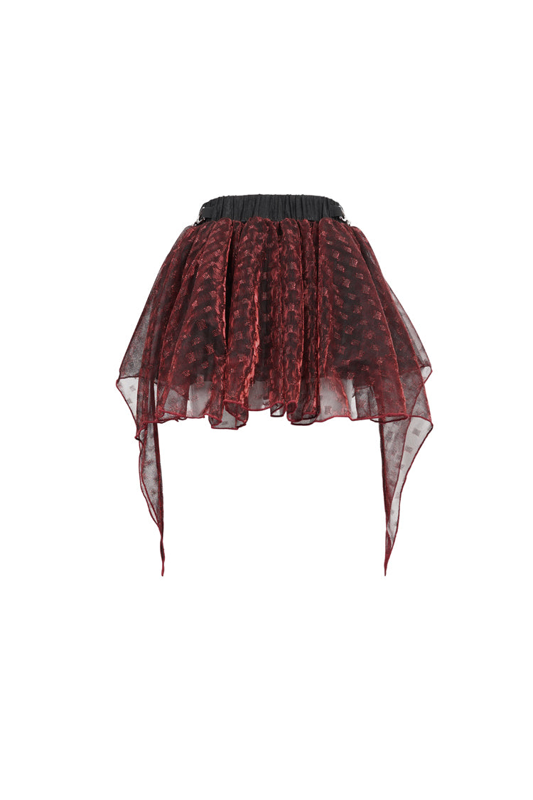 赤い明るいメッシュメタルバックル装飾遊び心のあるかわいいチュチュショートレディースパンクスカート