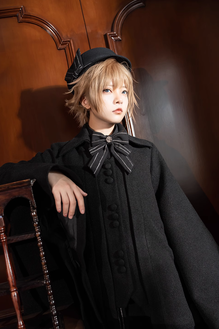 Black Retro Loose Large Sleeve Ouji Lolita Woolen Coat