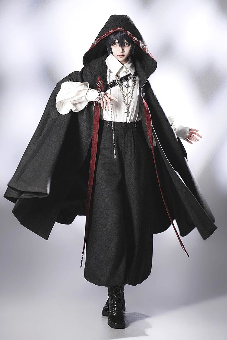 Black [Sacred Vow] Print Hooded Vintage Elegant Prince Handsome Ouji Lolita Cloak
