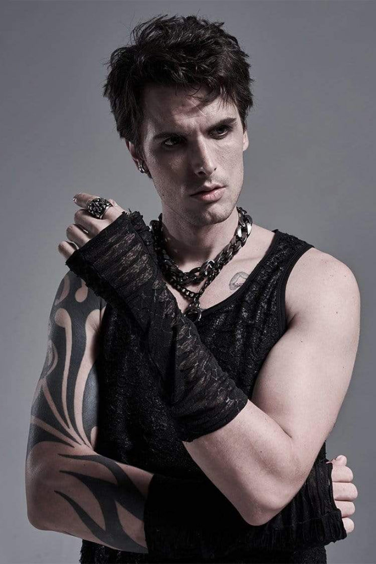 Black Ripped Men's Gothic Long Gloves