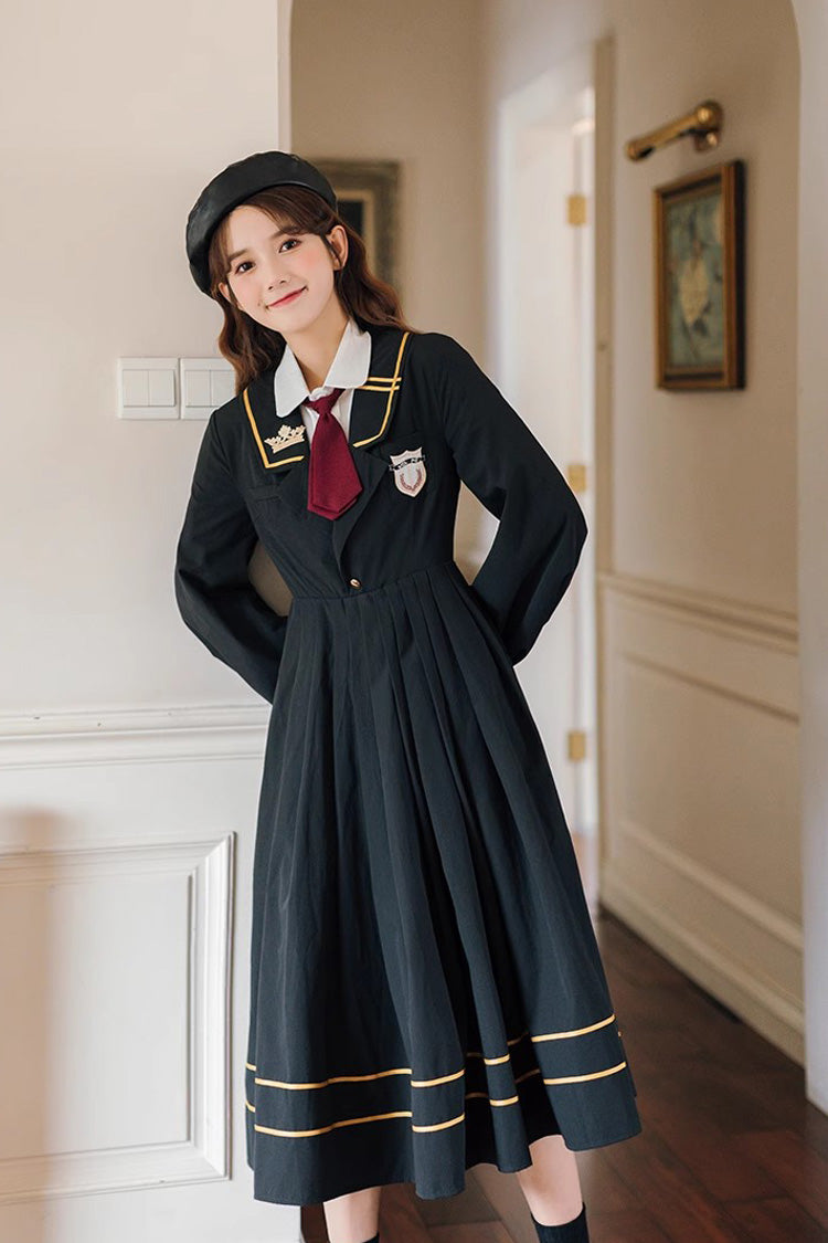 Black Long Sleeves Embroidery Sweet College Style Elegant Lolita Dress