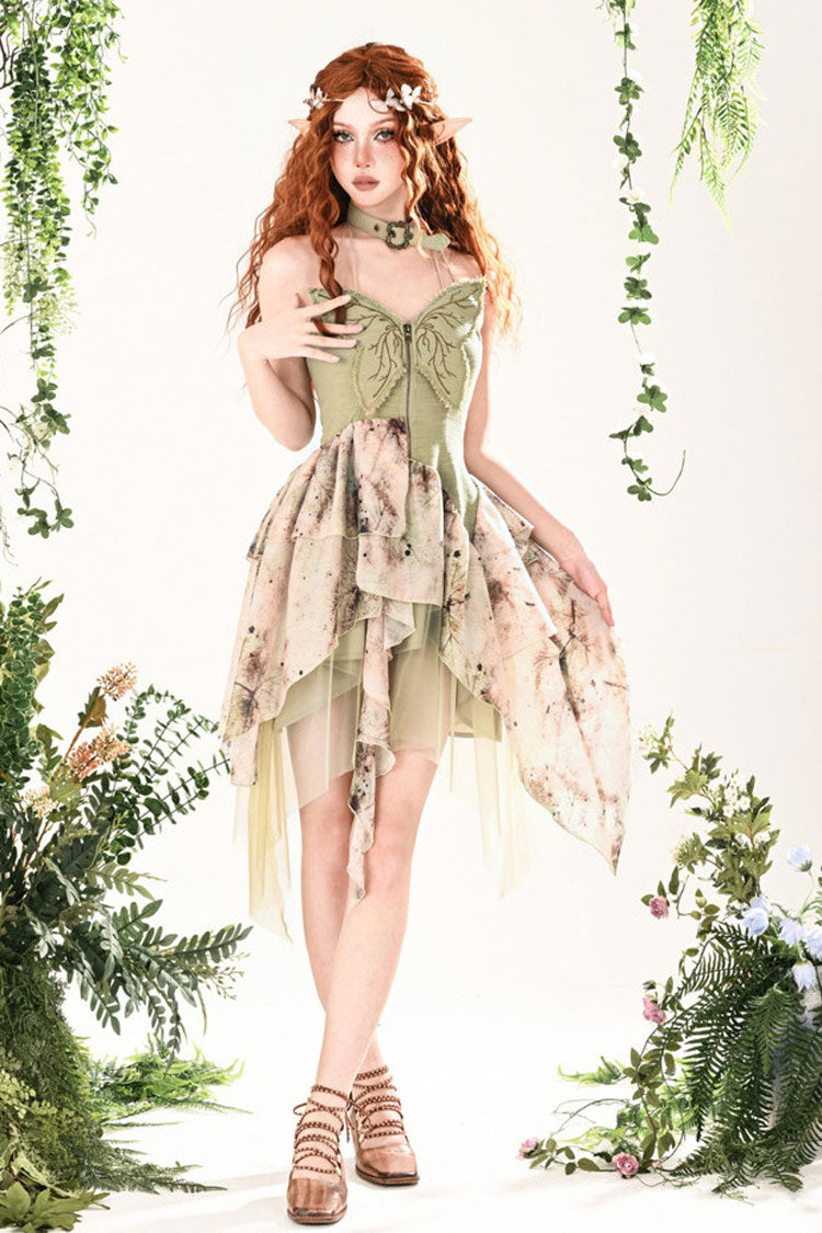 Green [Forest Wandering] 3D Butterfly Embroidery Lace Irregular Sweet Lolita Jsk Dress
