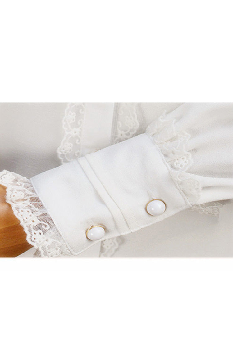 Solid Color Lantern Sleeves Stand Collar Bowknot Tie Classic Lolita Blouse 4 Colors