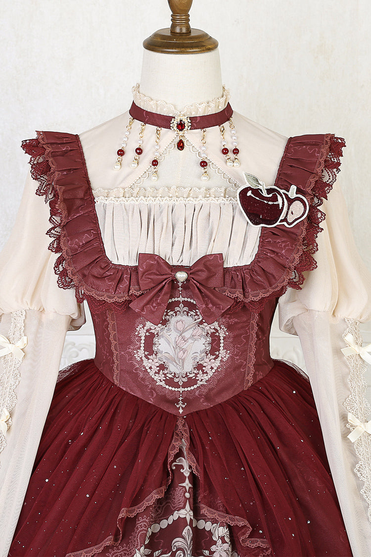 Red Bunny Tea Party Print Ruffle Bowknot Sweet Lolita Jsk Dress