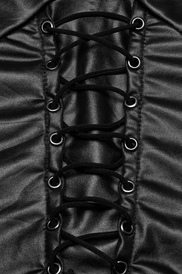 Black Halterneck Sleeveless Lace-Up Plunging Irregular Women's Punk Vest