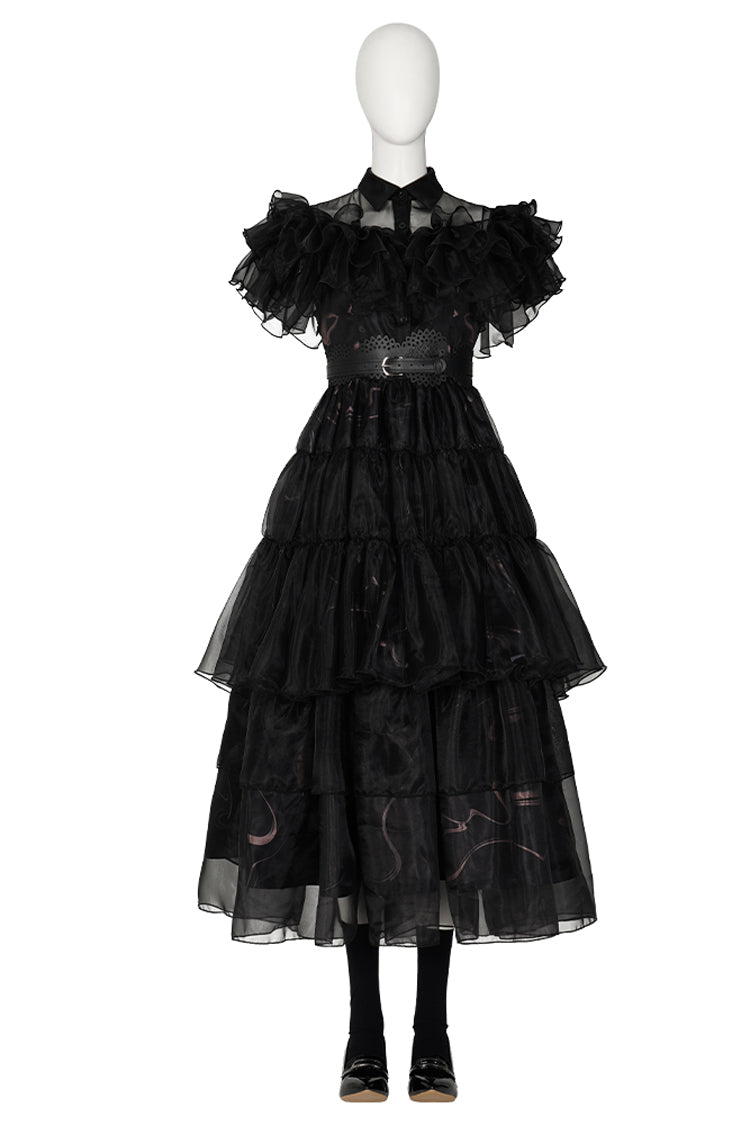 Wednesday Addams Black Dress School Ball Halloween Cosplay Costume Set Without Shoes And Socks