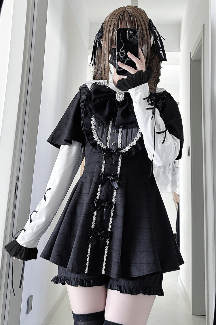 【Black Veil Pact】半袖プリントフリルリボンゴシック地雷系和装ショーツセット2色