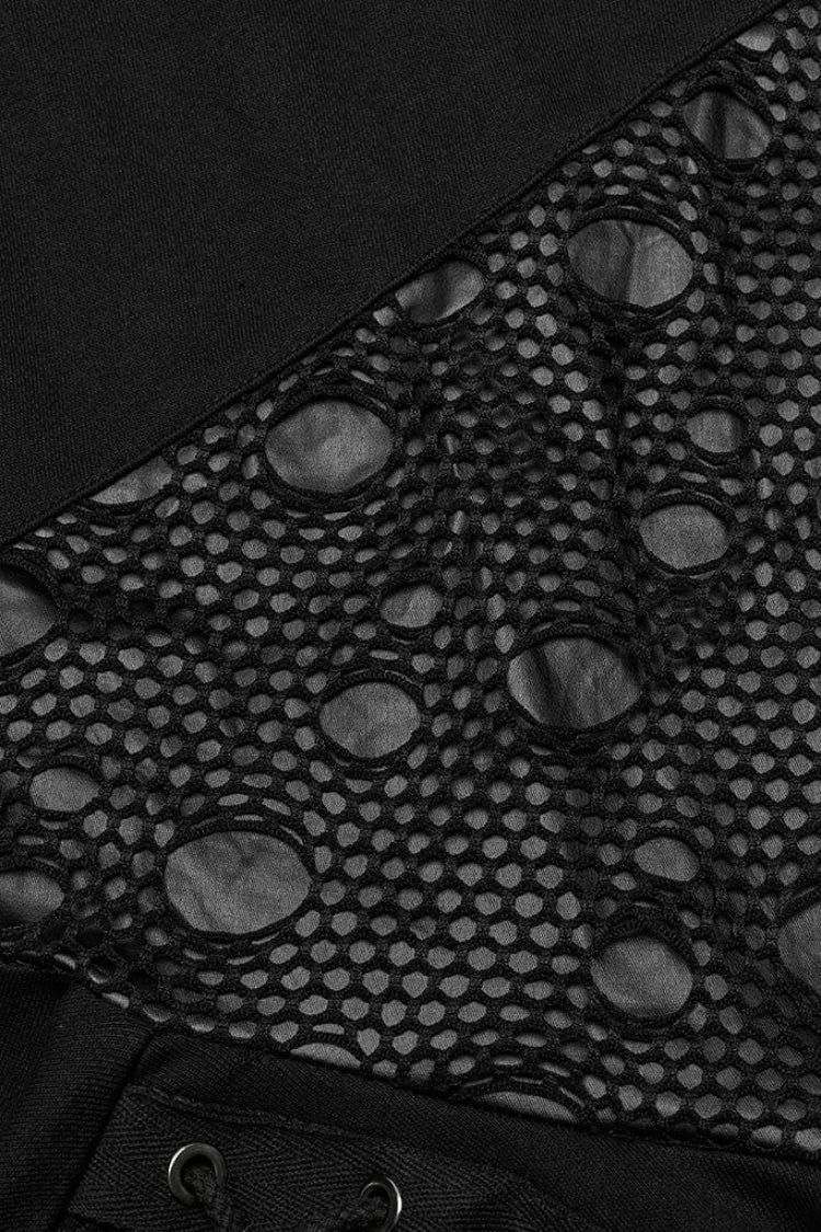 Black Long Sleeves Print Metal Eyelet Lace-Up Hooded Womens Steampunk Jacket