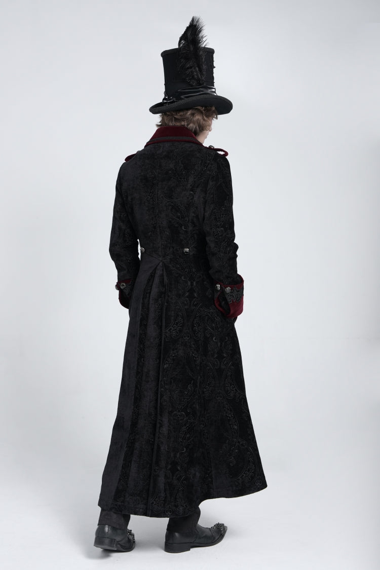 Black/Red Lapel Collar Embroidery Zipper Men's Gothic Handsome Coat