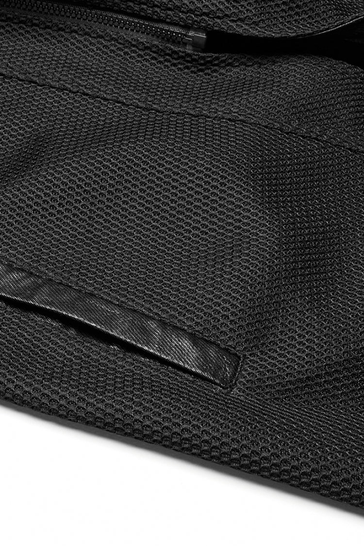 Manteau Punk pour Homme à Col Montant Noir Manches Longues en Similicuir et Maille 