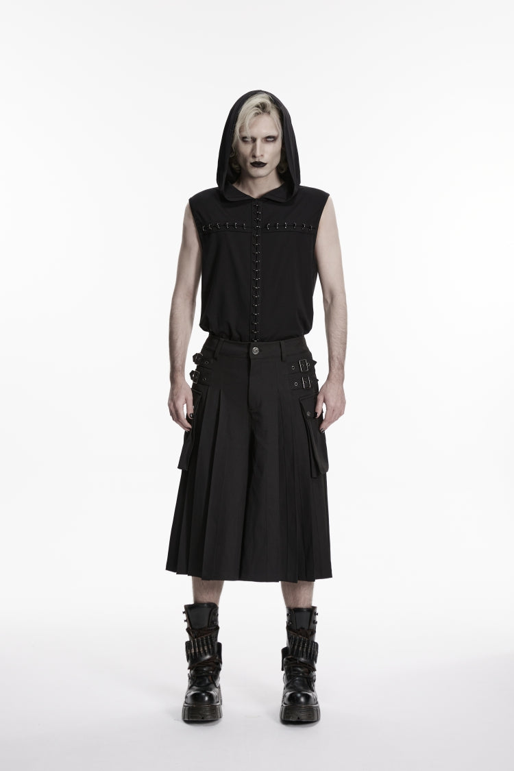 Pantalon punk plissé noir à grandes poches pour hommes