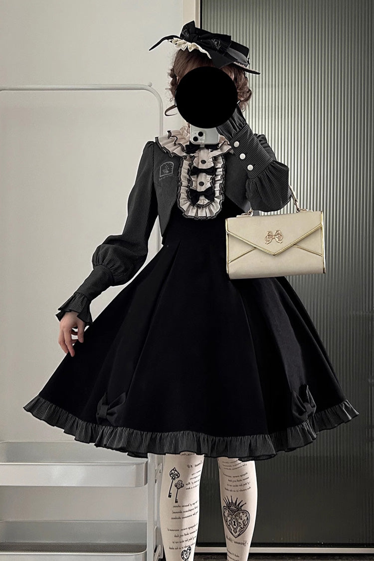 Black [Serenade] Long Sleeves Ruffle Bowknot Fake Two Pieces Classic Lolita Dress