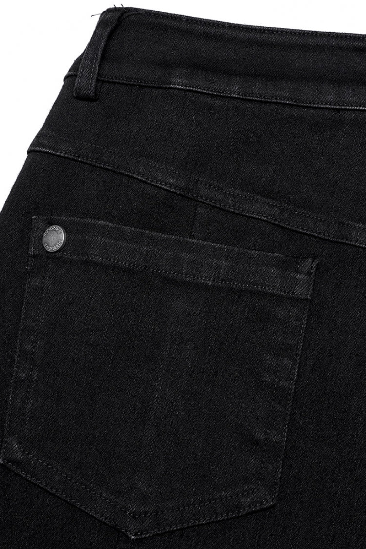 Black Multi-Pocket Buckle Women's Punk Jeans Pants