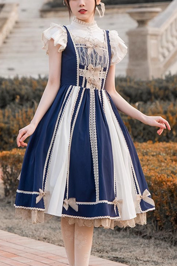 Blue/White Elegant Color Contrast Sleeveless Classic Lolita Dress