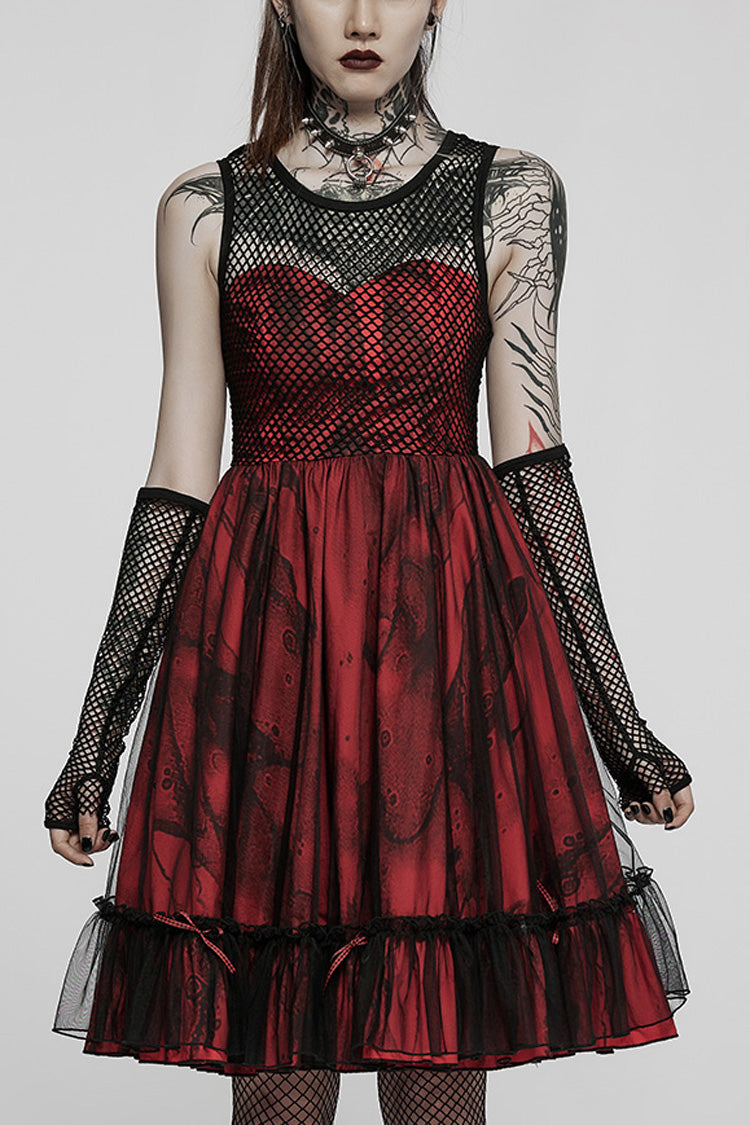Black/Red Sleeveless Multi-layer Stitching Mesh Women's Gothic Elegant Lolita Dress