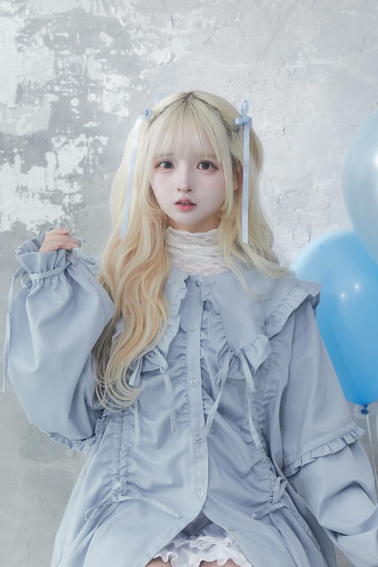 Doll Collar Long Sleeves Ruffle Bowknot Sweet Jirai Kei Japanese Blouse 3 Colors