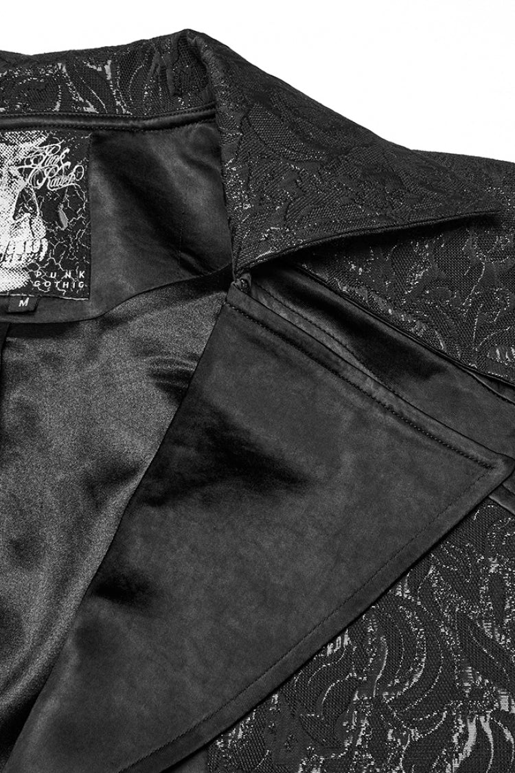 Black Lapel V Collar Long Sleeves Embroidery Men's Gothic Vest