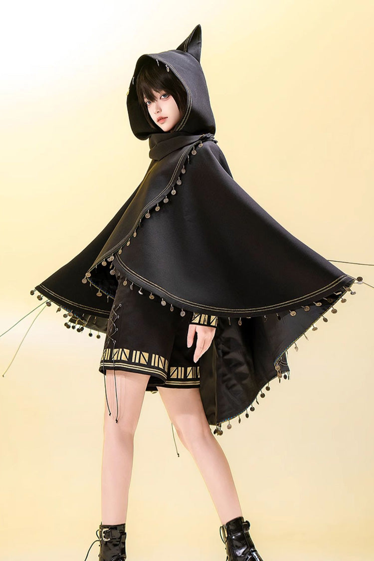 Black [Black Cat] Embroidery Cat Ears Hooded Ouji Gothic Prince Handsome Lolita Cloak