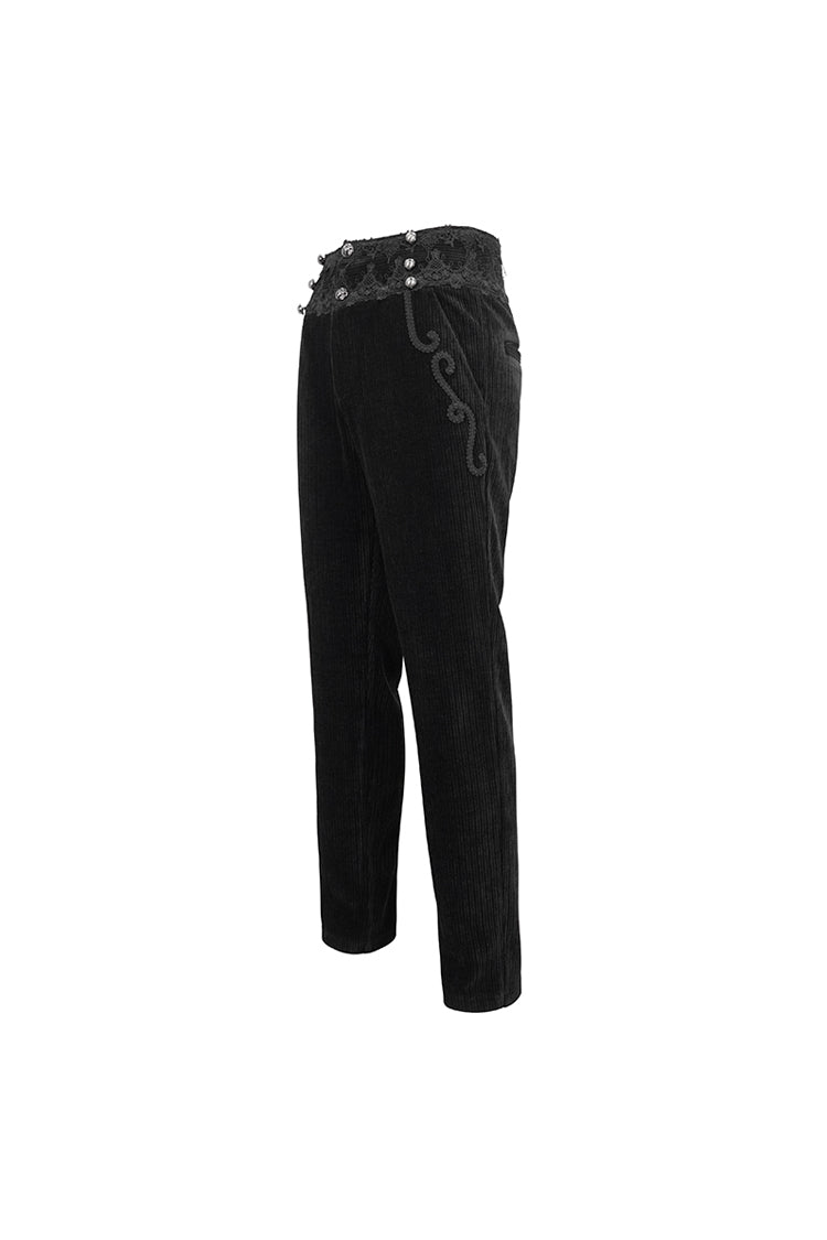 Black High Waisted Lace Splice Men's Gothic Pants