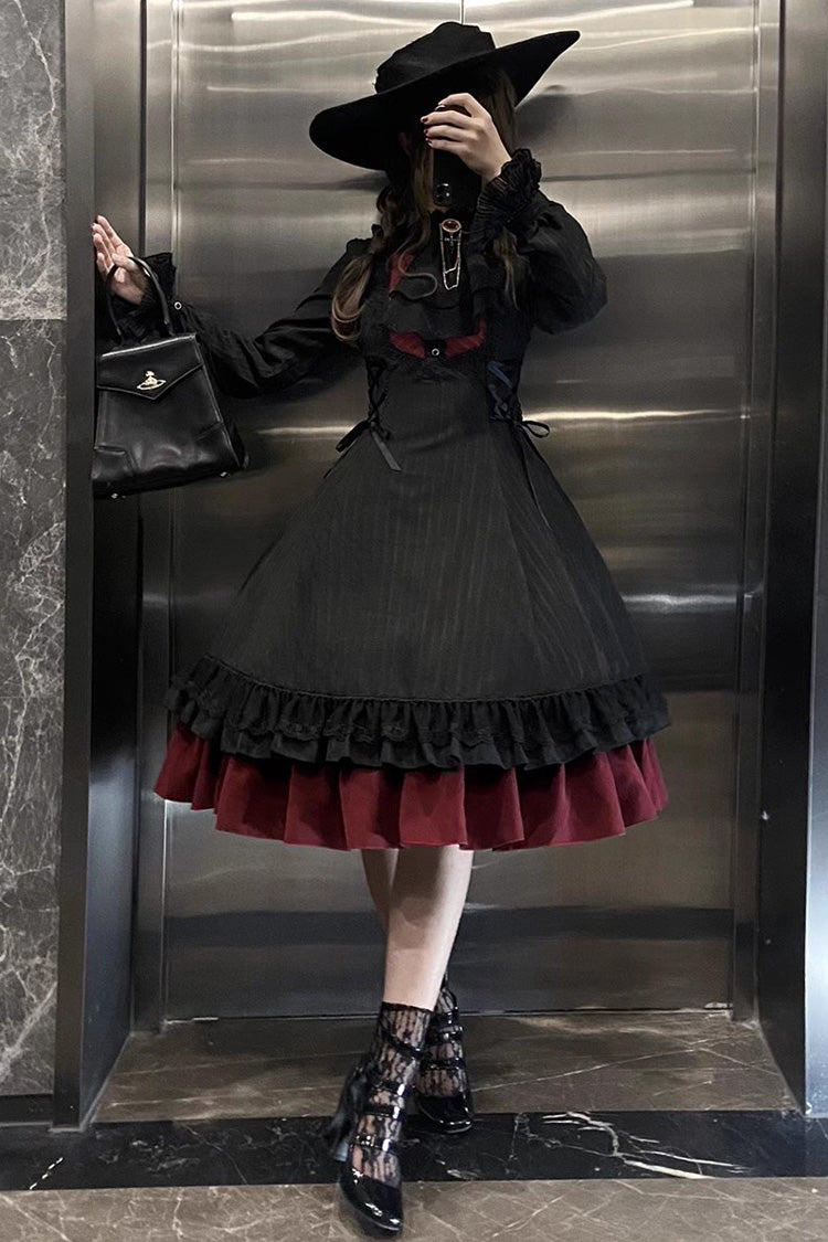 Point Manor Solid Color Stand Collar Long Sleeves Multi-layer Ruffle Gothic Lolita Dress 5 Colors