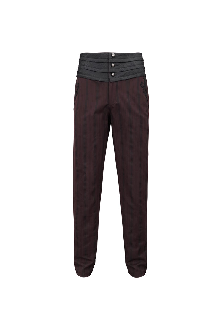 Red Retro Mid High Waist Micro Elastic Striped Woven Stitching Three Dimensional Jacquard Men's Gothic Trousers