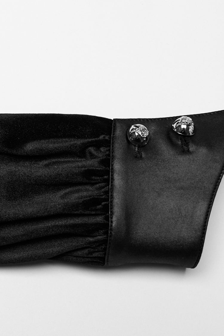Black Lapel Collar Long Puff Sleeves Gradient Ruffle Women's Gothic Blouse