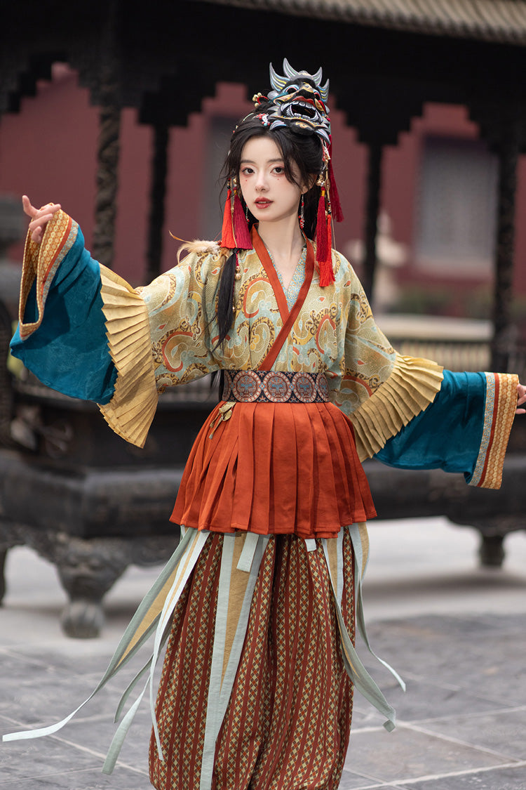 Multi-Color [Mountain and Sea Oath] Long Sleeves Print Ruffle Embroidery Classic Hanfu Set