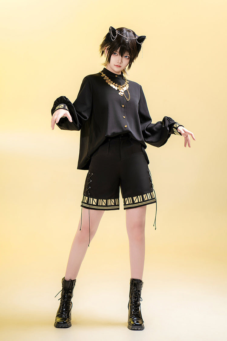 Black [Black Cat] Long Sleeves Print Embroidery Ouji Gothic Prince Handsome Lolita Blouse