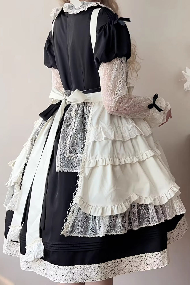 Black [Mist over Flowers Along the Path] Lapel Collar Long Sleeves Embroidery Bowknot Lace Sweet Lolita Dress