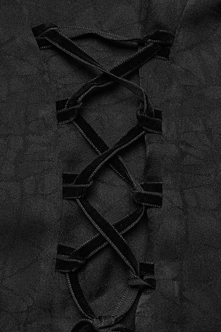 Schwarze Stehkragenspitze Lange Ärmel Rüschen Hohl Damen Gothic Bluse