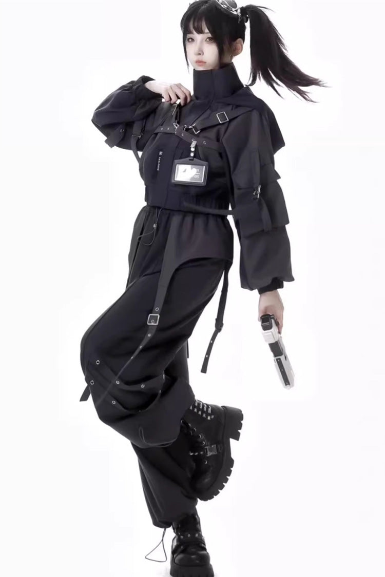 Black [Retrograde Orbit] Long Sleeves Gothic Ouji Lolita Short Coat and Pnats Set