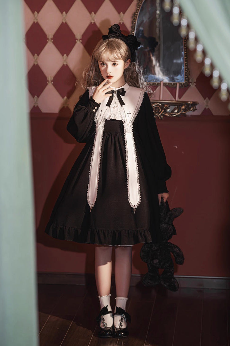 Black Long Sleeves Ruffle Bowknot Classic Gothic Elegant Nun Lolita Dress