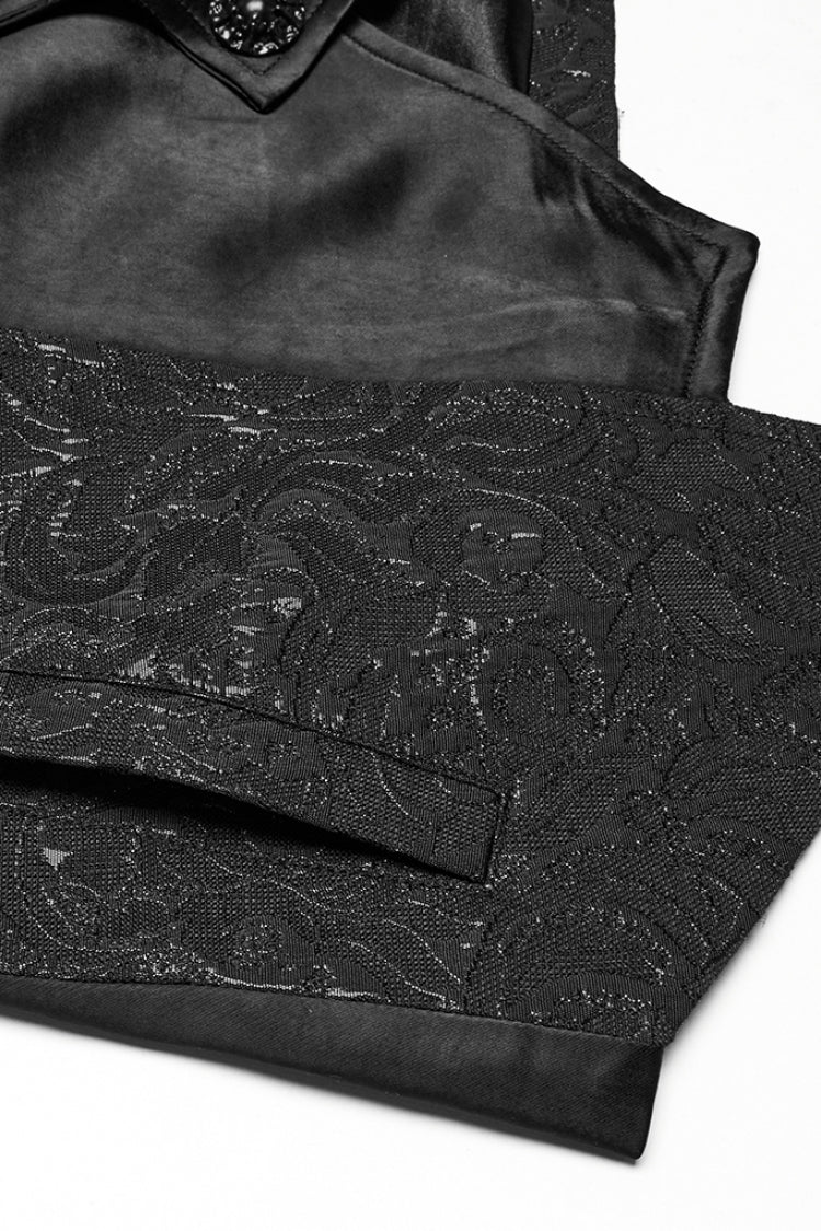 Black Lapel V Collar Long Sleeves Embroidery Men's Gothic Vest
