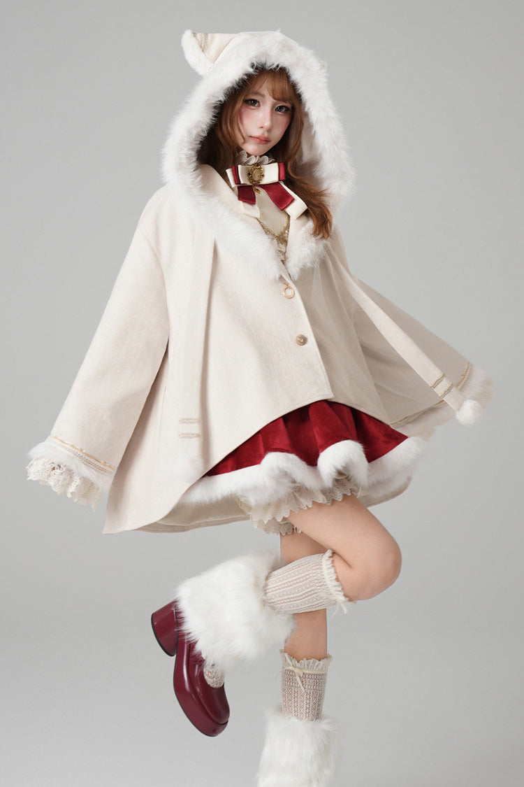 Beige [Uhr der Reinkarnationszyklen] Katzenohren, magischer, süßer Lolita-Mantel mit Kapuze