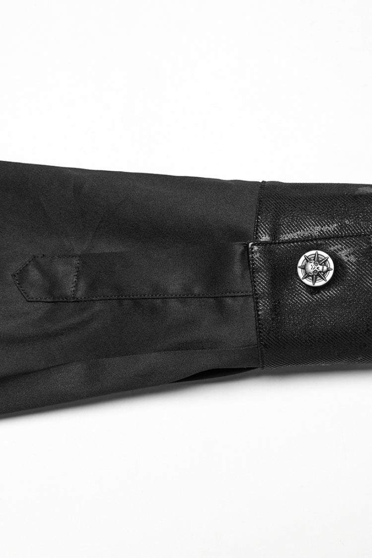 Schwarze Bluse mit Reverskragen, langen Ärmeln und Netzstoff für Herren im Punk-Stil 
