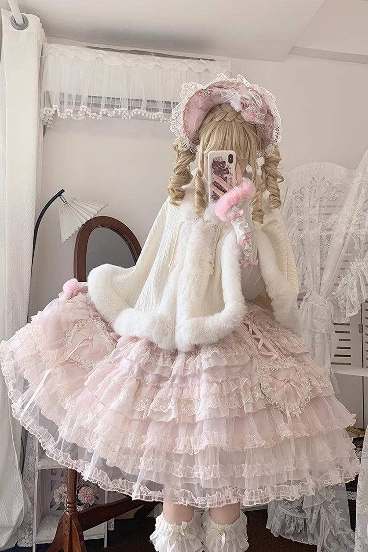 Pink [Sweetheart Diary] Multi-Layered Ruffle Hanayome Embroidery Bowknot Lace Sweet Lolita Jsk Dress
