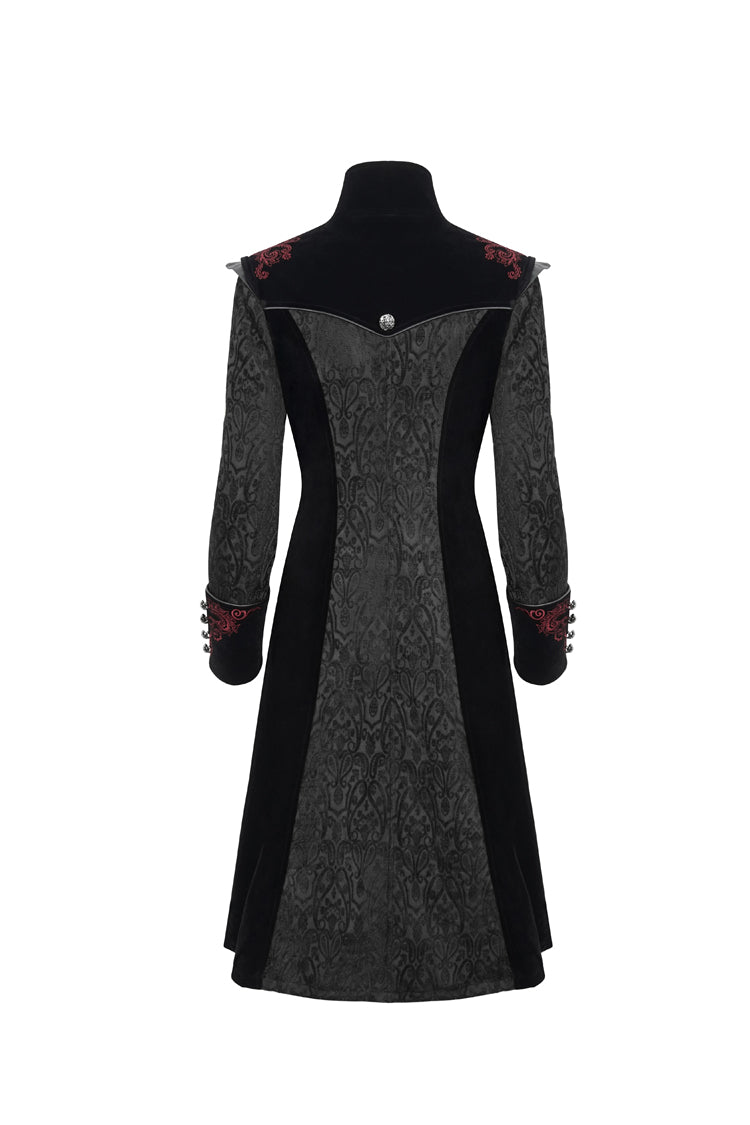 Black Jacquard Studded Mushroom Buckle Metal Cross Embroidered Women's Gothic Coat