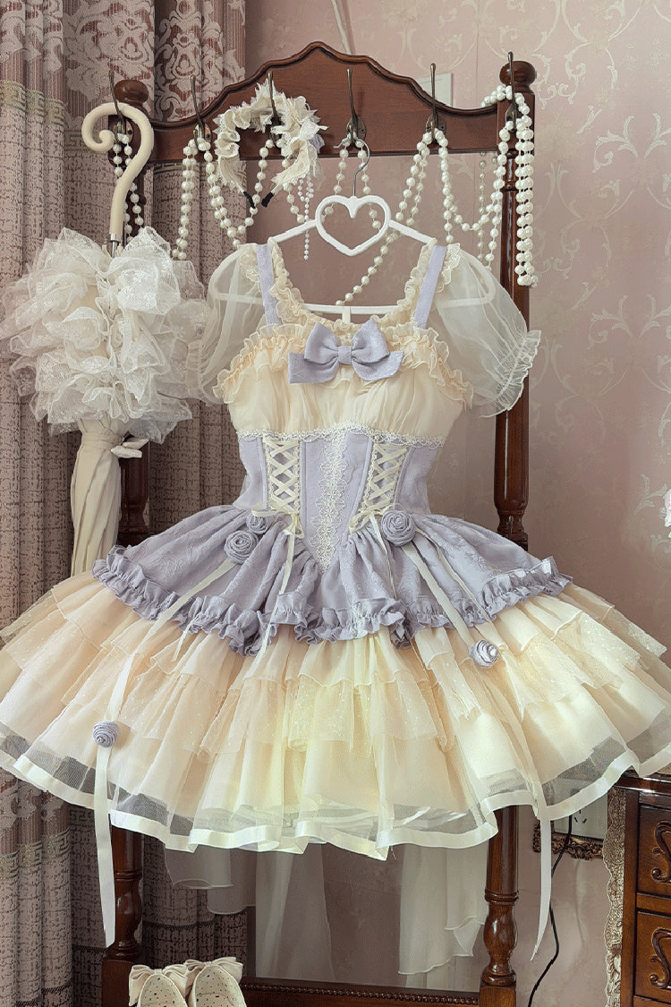 Purple/Ivory Dance of Time Triple-Layered Ballet Style Bowknot Lace-Up Sweet Lolita Jsk Dress