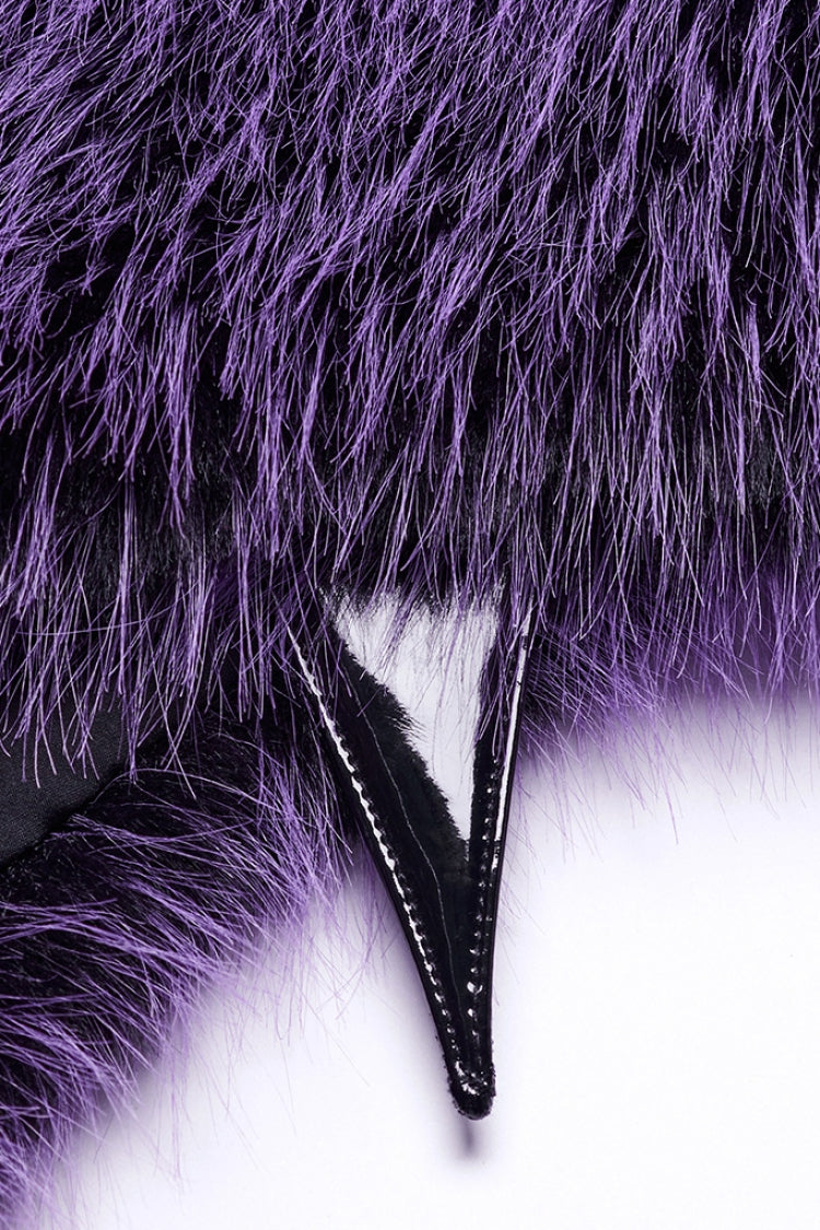 Cape gothique pour femme en fausse fourrure dégradée sans manches avec col montant violet 