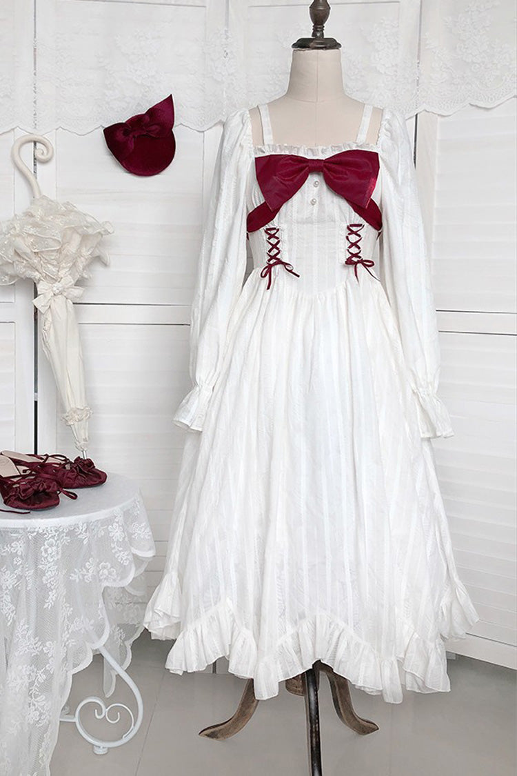 White Roman Covenant Boat Neck Long Sleeves Ruffle Classic Lolita Dress