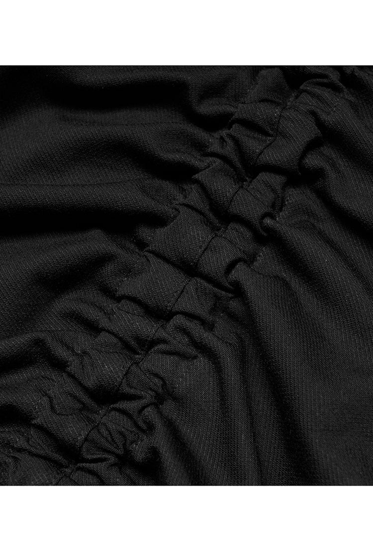 Black Knitted Stretch Hollow-Carved Design Drawstring Bodycon Shoulder Strap Halter Neck Women's Punk Dress