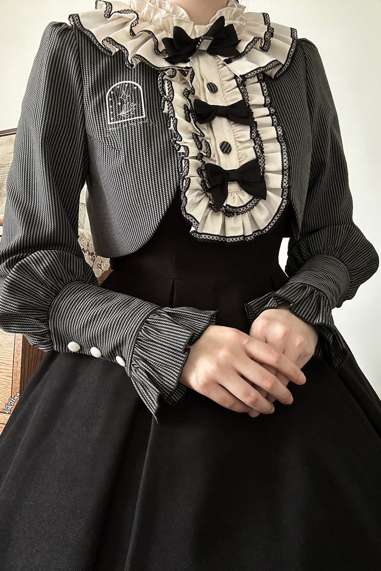 Black [Serenade] Long Sleeves Ruffle Bowknot Fake Two Pieces Classic Lolita Dress
