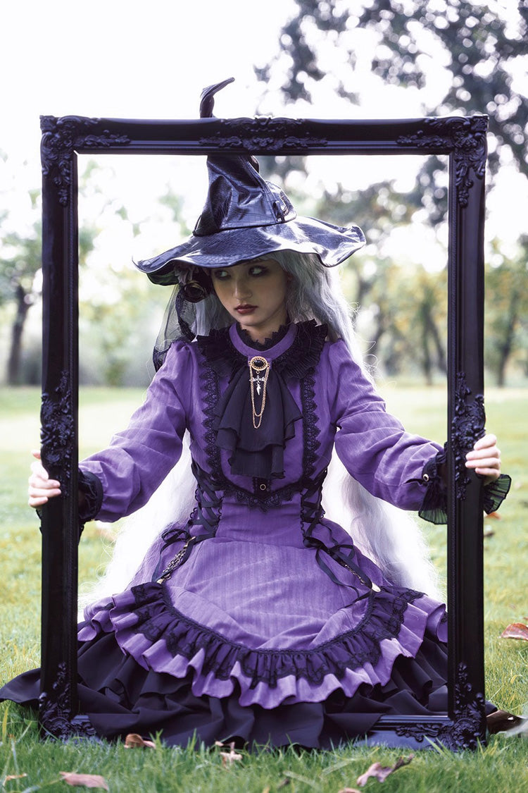 Point Manor Solid Color Stand Collar Long Sleeves Multi-layer Ruffle Gothic Lolita Dress 5 Colors