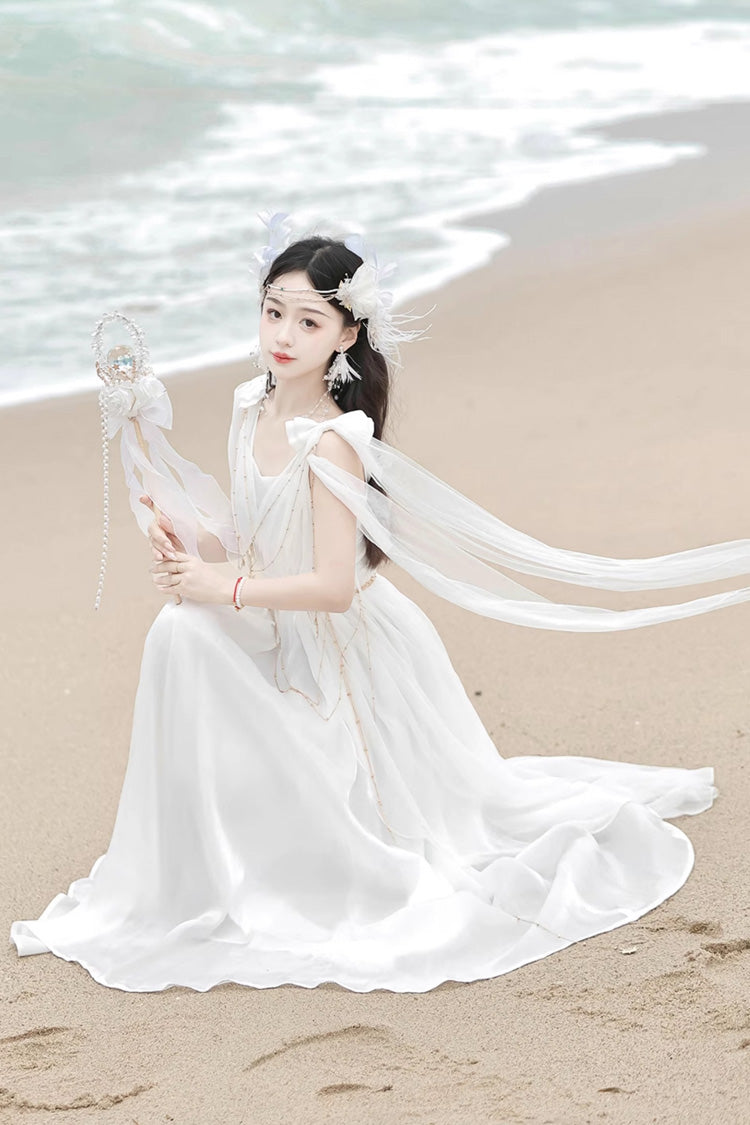 Robe Jsk Lolita Élégante à Volants Sans Manches Style Grec [Messager de Dieu] Blanche 