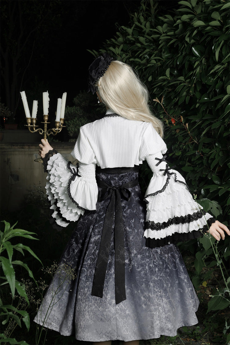 Black/White Print Bone Magic Ruffle Cardigan Lace Classic Gothic Princess Lolita Jsk Dress